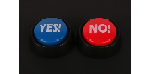 Ein blauer Druckknopf mit der Aufschrift "Yes" neben einem roten Druckknopf mit der Aufschrift "No"